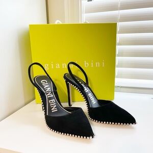 Gianni Bini Black rhinestone Embellished Slingback Pointed Heels